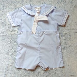 EUC 9M Petit Ami Light Blue Sailor Suit Button-on Romper
